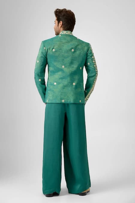 Mukti And Kavith Casa Eclipse Jacquard Embroidered Bandhgala With Palazzo 