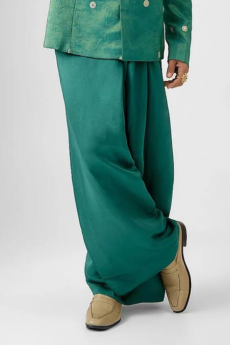 Mukti And Kavith Casa Green Jacquard Embroidery, Mirrors, Sequins Eclipse Bandhgala With Palazzo Online at Aza Fashions Mukti And Kavith Casa_Green Jacquard Embroidery, Mirrors, Sequins Eclipse Bandhgala With Palazzo _Online_at_Aza_Fashions