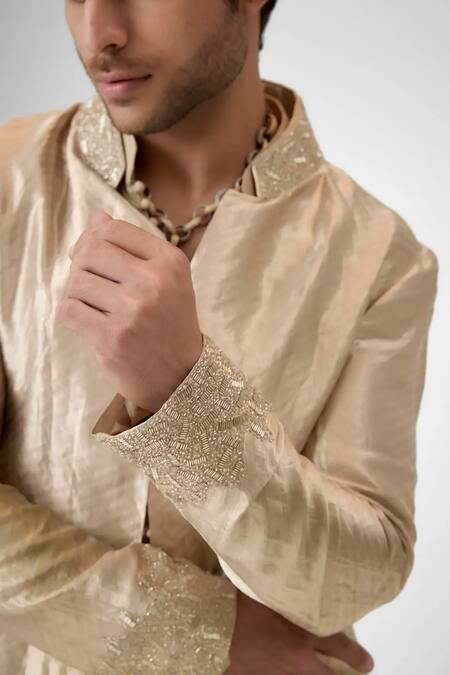 Mukti And Kavith Casa Gold Tissue Beads, Embroidery Jacket Kurta Set Online at Aza Fashions Mukti And Kavith Casa_Gold Tissue Beads, Embroidery Jacket Kurta Set _Online_at_Aza_Fashions