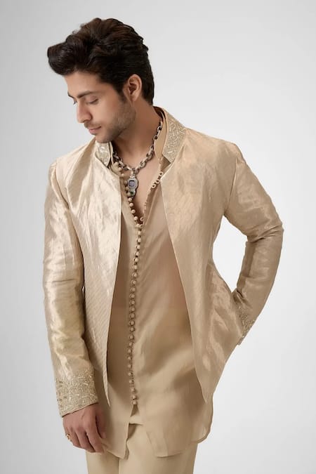 Buy Mukti And Kavith Casa Gold Tissue Beads, Embroidery Jacket Kurta Set Online at Aza Fashions Buy_Mukti And Kavith Casa_Gold Tissue Beads, Embroidery Jacket Kurta Set _Online_at_Aza_Fashions