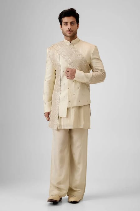 Mukti And Kavith Casa Ascent Jacquard Embroidered Bandhgala Set 