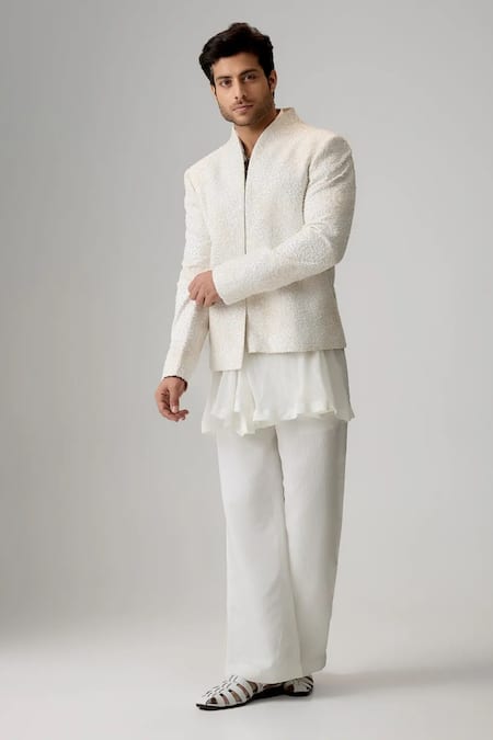 Mukti And Kavith Casa Textured Jacket & Cowl Draped Kurta Set 