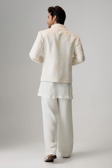 Mukti And Kavith Casa Textured Jacket & Cowl Draped Kurta Set 