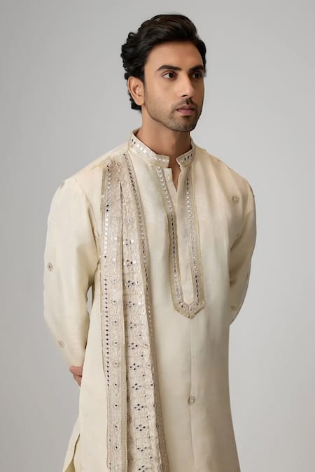 Mukti And Kavith Casa_Cream Jacquard Embroidery, Mirrors Kurta And Palazzo Set _Online_at_Aza_Fashions