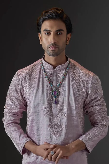 Mukti And Kavith Casa_Purple Chanderi Embroidery, Sequins Kurta And Palazzo Set _Online_at_Aza_Fashions