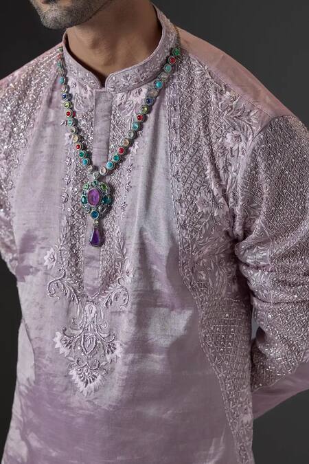 Buy_Mukti And Kavith Casa_Purple Chanderi Embroidery, Sequins Kurta And Palazzo Set _Online_at_Aza_Fashions