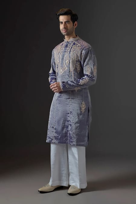 Mukti And Kavith Casa_Purple Chanderi Embroidery, Mirrors Orchid Kurta And Palazzo Set _Online_at_Aza_Fashions