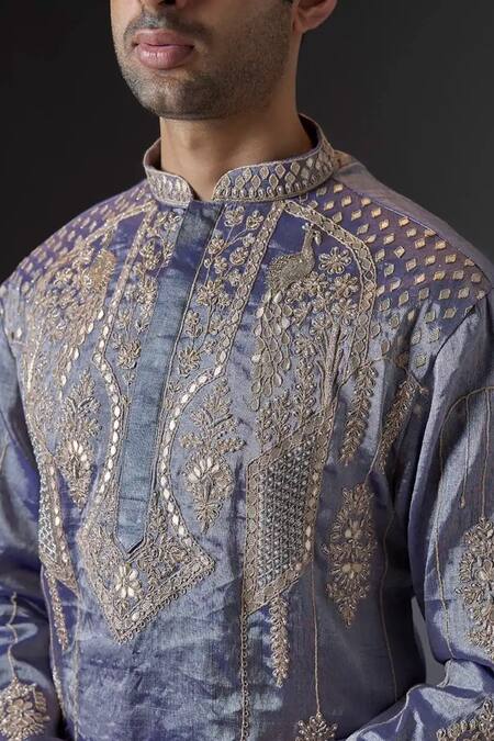 Shop_Mukti And Kavith Casa_Purple Chanderi Embroidery, Mirrors Orchid Kurta And Palazzo Set _Online_at_Aza_Fashions