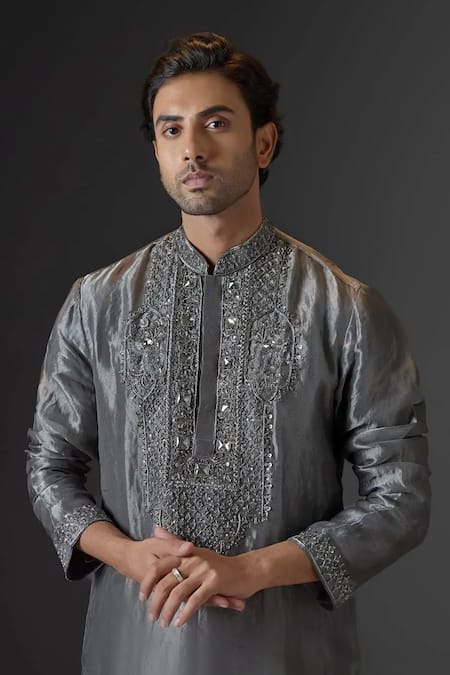 Mukti And Kavith Casa Grey Tissue Embroidery, Mirrors, Metallic Thread Kurta And Palazzo Set Online at Aza Fashions Mukti And Kavith Casa_Grey Tissue Embroidery, Mirrors, Metallic Thread Kurta And Palazzo Set _Online_at_Aza_Fashions