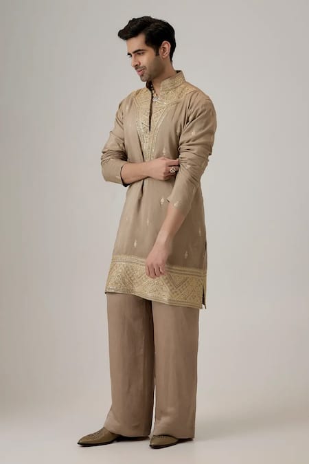 Mukti And Kavith Casa_Brown Embroidery, Zari Kurta Set _Online_at_Aza_Fashions