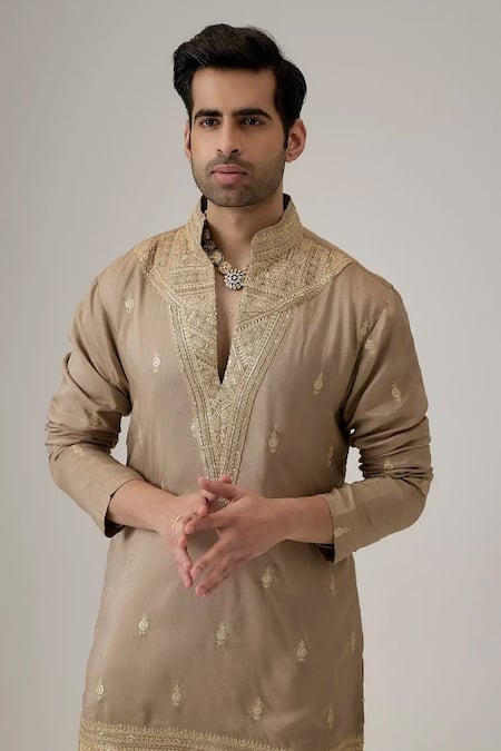 Buy_Mukti And Kavith Casa_Brown Embroidery, Zari Kurta Set _Online_at_Aza_Fashions