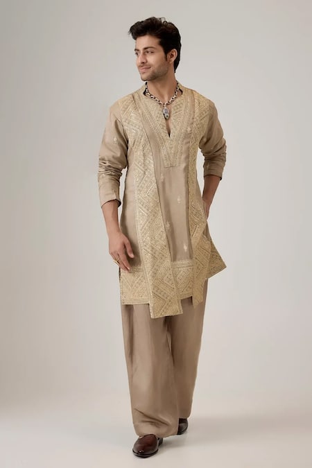 Mukti And Kavith Casa_Brown Embroidery, Sequins Booti Kurta And Palazzo Set _Online_at_Aza_Fashions