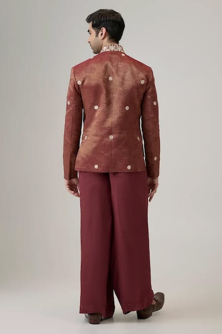 Mukti And Kavith Casa The Crimson Scroll Work Bandhgala Set 