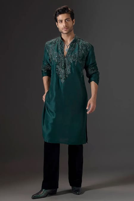 Mukti And Kavith Casa Embroidered Kora Silk Kurta & Palazzo Set 