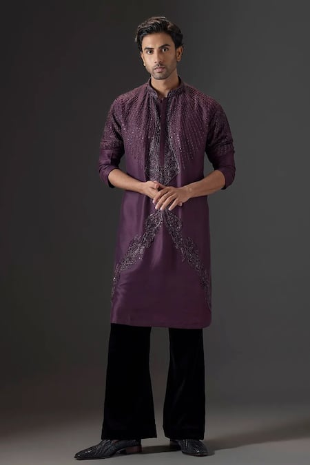 Mukti And Kavith Casa Plum Dusk Embroidered Kurta Set 