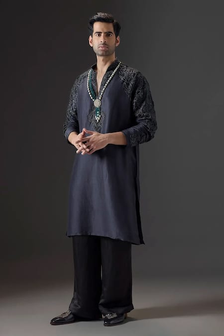 Mukti And Kavith Casa Obsidian Mirage Embroidered Kurta Set 