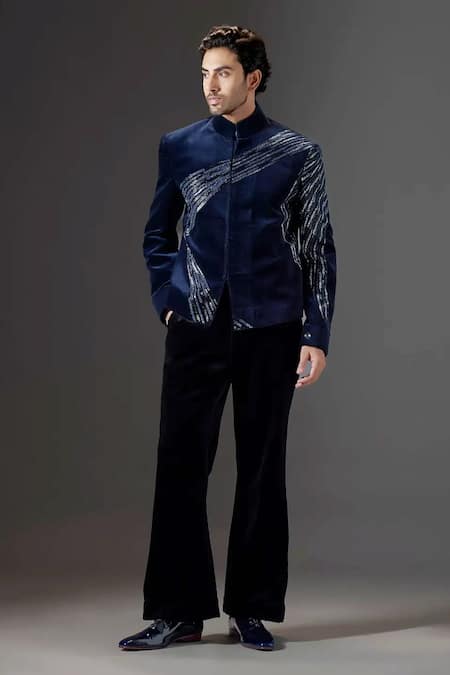 Mukti And Kavith Casa Midnight Abstract Embellished Bandgala Set 