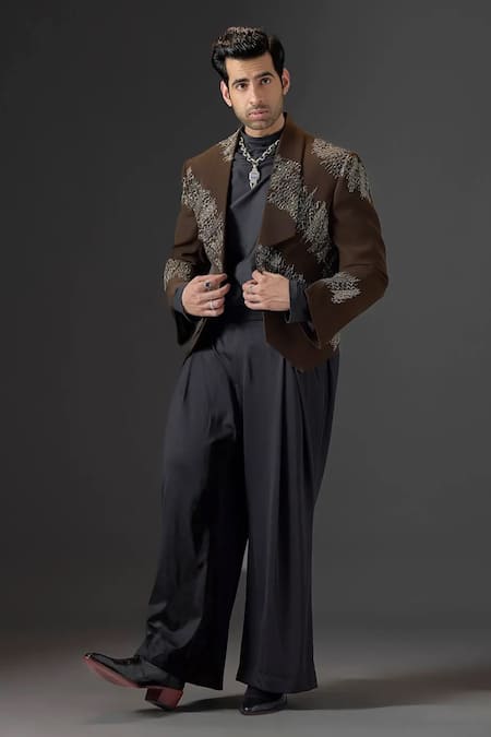 Mukti And Kavith Casa Royal Ember Embroidered Tuxedo Set 