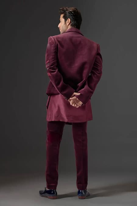 Mukti And Kavith Casa Imperial Garnet Embroidered Tuxedo & Pant Set 