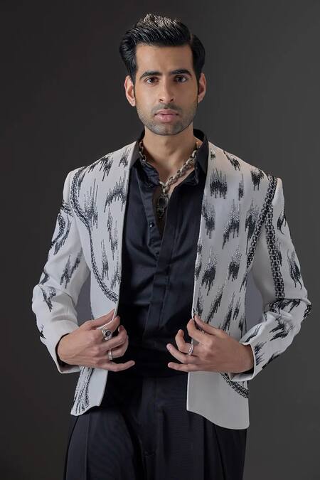 Mukti And Kavith Casa White Embroidery The Contemporary Abstract Pattern Tuxedo Set Online at Aza Fashions Mukti And Kavith Casa_White Embroidery The Contemporary Abstract Pattern Tuxedo Set _Online_at_Aza_Fashions