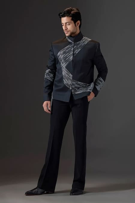 Mukti And Kavith Casa Noir Prism Prism Pattern Bandhgala Set 