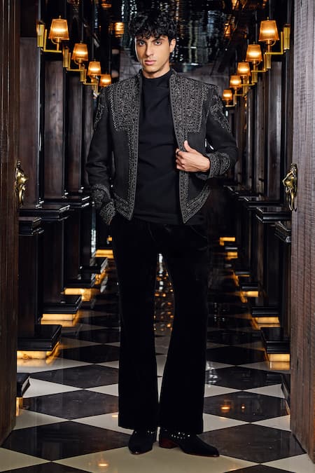 Mukti And Kavith Casa Embroidered Suede Jacket Pant Set 