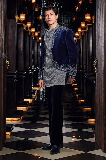 Mukti And Kavith Casa Midnight Spark Embellished Jacket Pant Set 