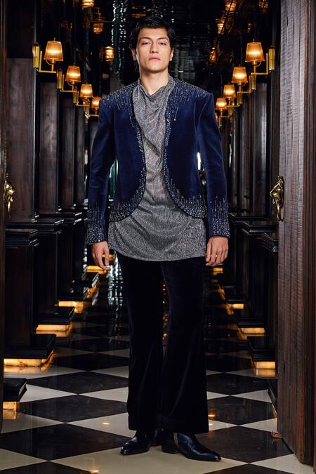 Mukti And Kavith Casa Midnight Spark Embellished Jacket Pant Set 