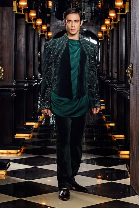 Mukti And Kavith Casa Emerald Luxe Embellished Jacket Pant Set 