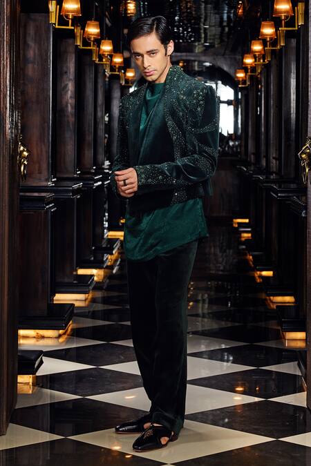 Mukti And Kavith Casa Emerald Luxe Embellished Jacket Pant Set 