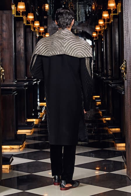 Mukti And Kavith Casa Imperial Eclipse Striped Embroidered Sherwani & Pant Set 