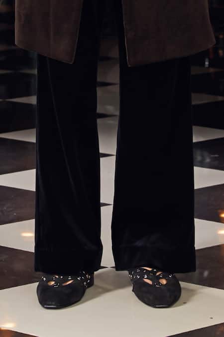 Mukti And Kavith Casa_Brown Suede, Cotton Embroidery, Zari Embellished Sherwani And Pant Set _Online_at_Aza_Fashions