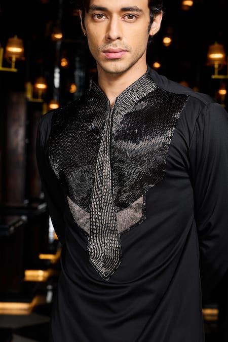 Shop Mukti And Kavith Casa Black Crepe Embroidery Kurta And Palazzo Set Online at Aza Fashions Shop_Mukti And Kavith Casa_Black Crepe Embroidery Kurta And Palazzo Set _Online_at_Aza_Fashions