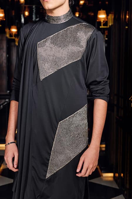 Mukti And Kavith Casa_Black Crepe Metallic Thread Mosaic Embroidered Kurta And Palazzo Set _at_Aza_Fashions