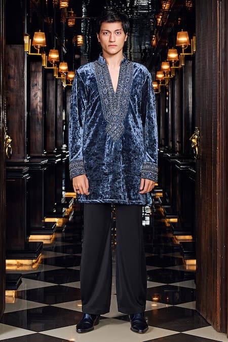 Mukti And Kavith Casa Twilight Embroidered Velvet Kurta & Palazzo Set 