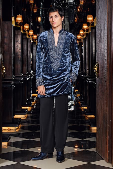 Mukti And Kavith Casa Twilight Embroidered Velvet Kurta & Palazzo Set 