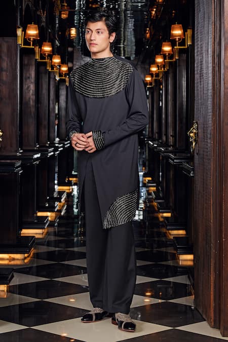 Mukti And Kavith Casa Obsidian Weave Embroidered Kurta & Palazzo Set 