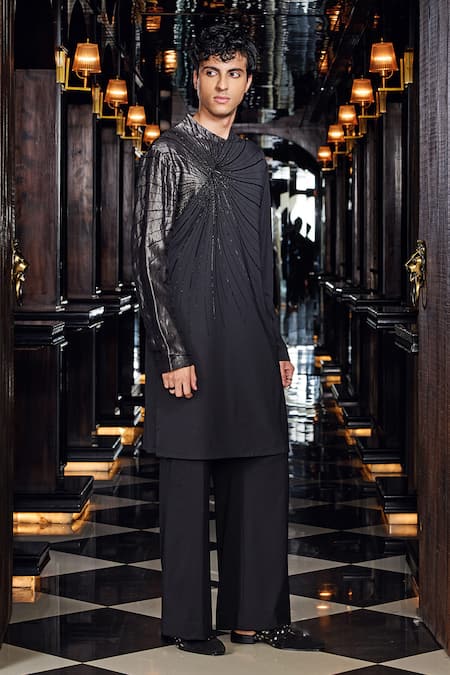 Mukti And Kavith Casa Midnight Radiance Embroidered Asymmetric Kurta & Palazzo Set 