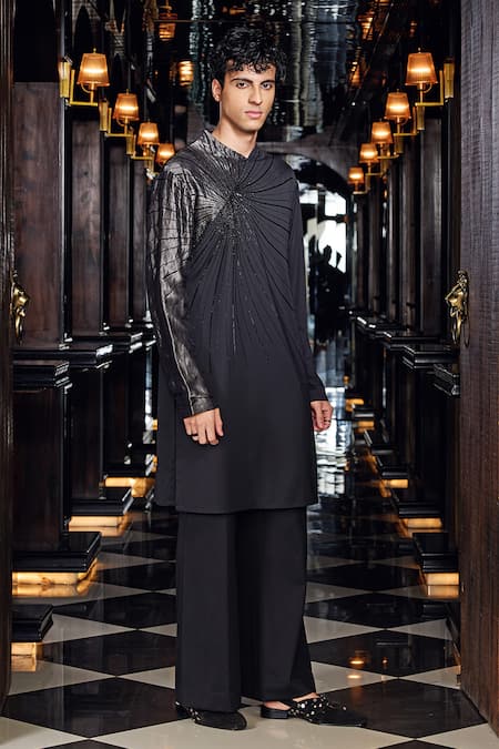 Mukti And Kavith Casa Midnight Radiance Embroidered Asymmetric Kurta & Palazzo Set 