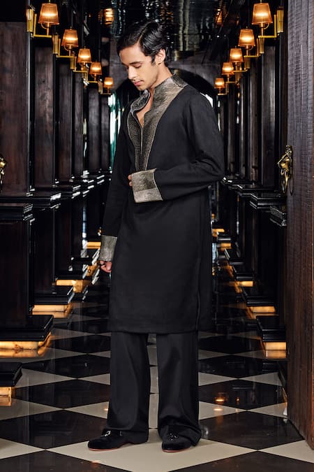 Mukti And Kavith Casa Regal Obsidian Embroidered Kurta Set 
