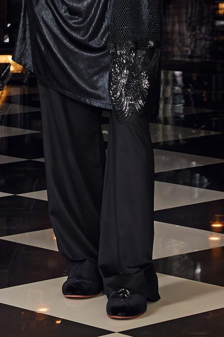 Mukti And Kavith Casa_Black Crepe, Tissue Beads Midnight Eclipse Embroidered Kurta Set _Online_at_Aza_Fashions