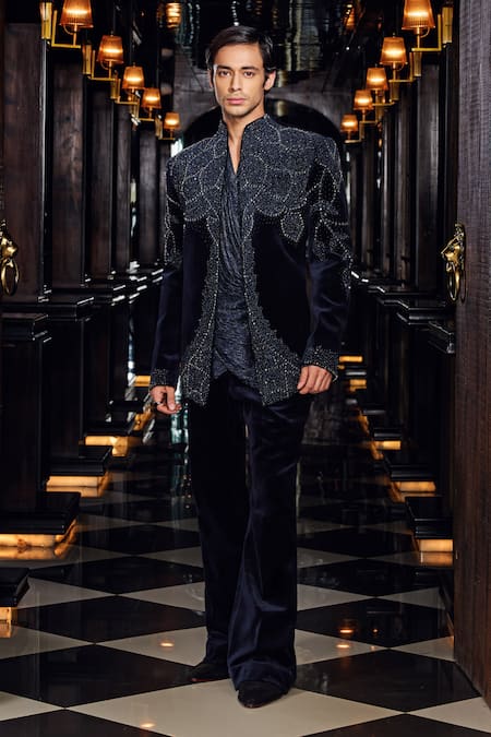 Mukti And Kavith Casa Midnight Regent Embroidered Tuxedo Set 