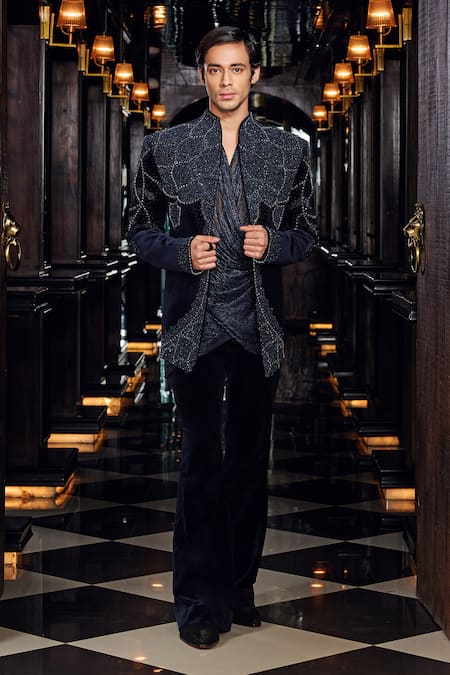 Mukti And Kavith Casa Midnight Regent Embroidered Tuxedo Set 