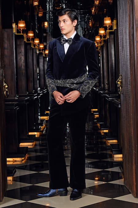 Mukti And Kavith Casa Midnight Regent Embroidered Tuxedo Set 