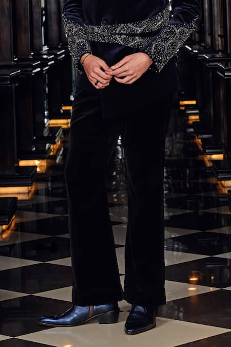 Mukti And Kavith Casa_Navy Cotton, Satin Beads, Sequins, Embroidery Midnight Regent Tuxedo Set _Online_at_Aza_Fashions