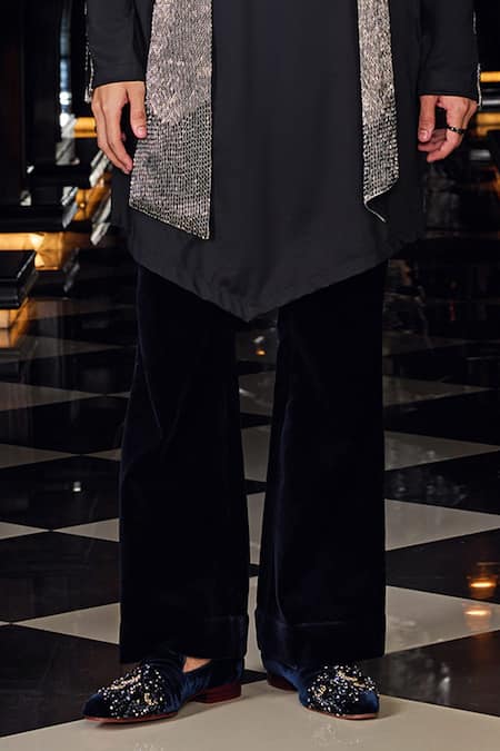 Mukti And Kavith Casa Black Crepe Sequins, Zari Embroidered Kurta And Palazzo Set Online at Aza Fashions Mukti And Kavith Casa_Black Crepe Sequins, Zari Embroidered Kurta And Palazzo Set _Online_at_Aza_Fashions