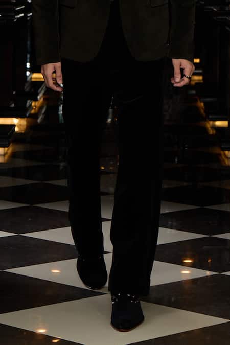 Mukti And Kavith Casa_Black Suede, Satin, Net Sequins, Metallic Thread, Beads Embellished Tuxedo Set _Online_at_Aza_Fashions