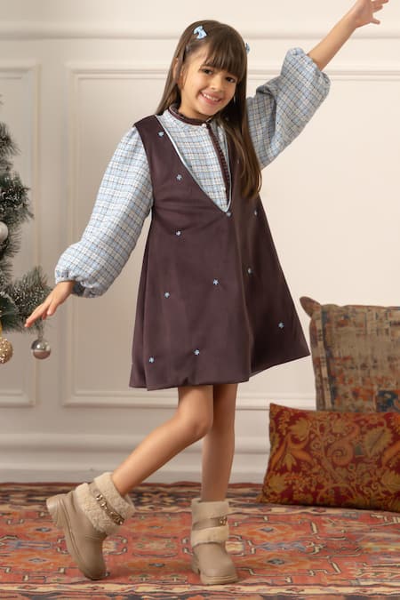 Risa Dreamworld Mocha Embroidered Pinafore Dress 