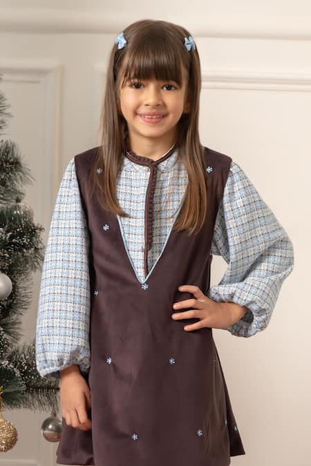 Risa Dreamworld Brown Velvet Embroidery Mocha Pinafore Dress Online at Aza Fashions Risa Dreamworld_Brown Velvet Embroidery Mocha Pinafore Dress _Online_at_Aza_Fashions