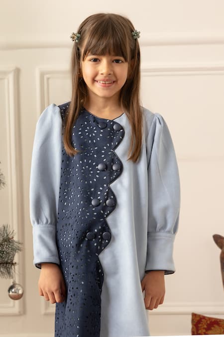 Risa Dreamworld_Blue Suede Cut Work Ice Dress _Online_at_Aza_Fashions